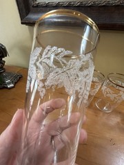 4 VTG Bartlett Collins Embossed Sugar Frosted Grapevine 24K Gold Trim Glasses