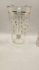 VTG 1 Pitcher 6 Glasses White Cherry Blossom Gold Trim Tree Branches Hand Blown