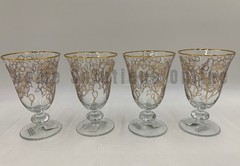 Williams Sonoma Etched Cherry Blossom Glass Goblets S/4 Gold 9.5 Oz #A162G