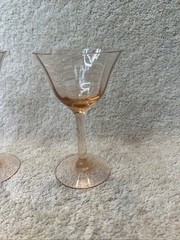 6 Pink Vintage Depression Swirl Optic Champagne Sherbet Glasses Set