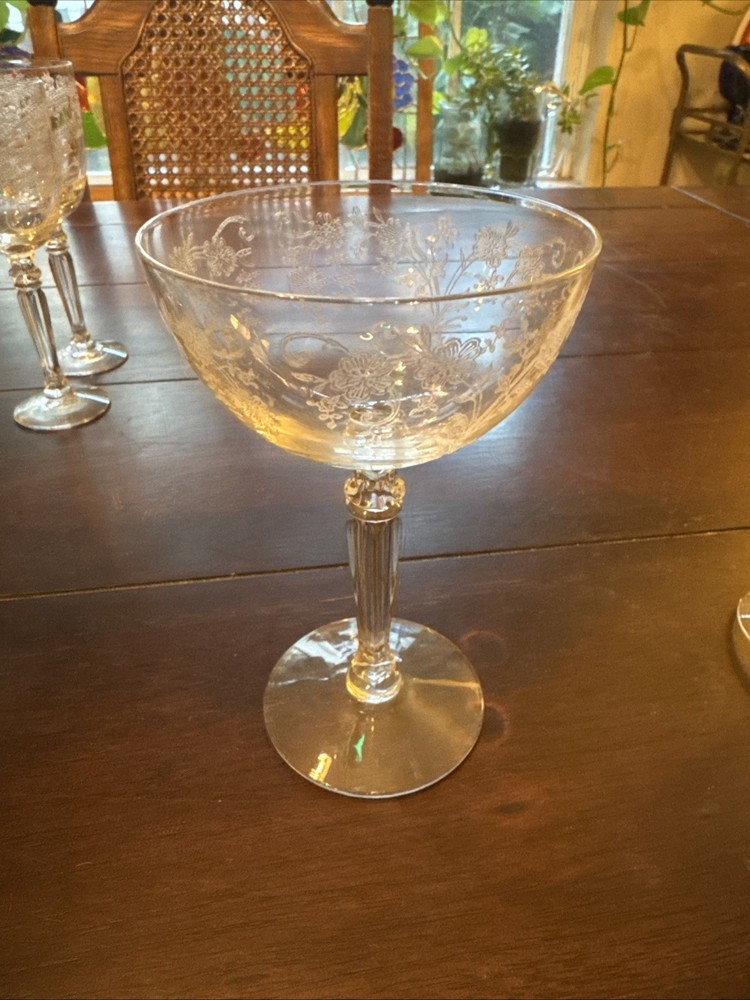 Vintage Fosteria Crystal Champagne Goblets Set Of 8