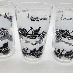 Federal Glass Co Set of 5 Antique Auto (Cadillac Ford Maxwell Packard) Tumblers