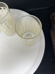 Set 4 Libbey Vintage Cane Woven Rattan Pattern Glasses 5.5” Gold Rimmed (4)