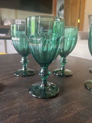 Vintage Emerald Green 7” Wine Goblets. Set of 6
