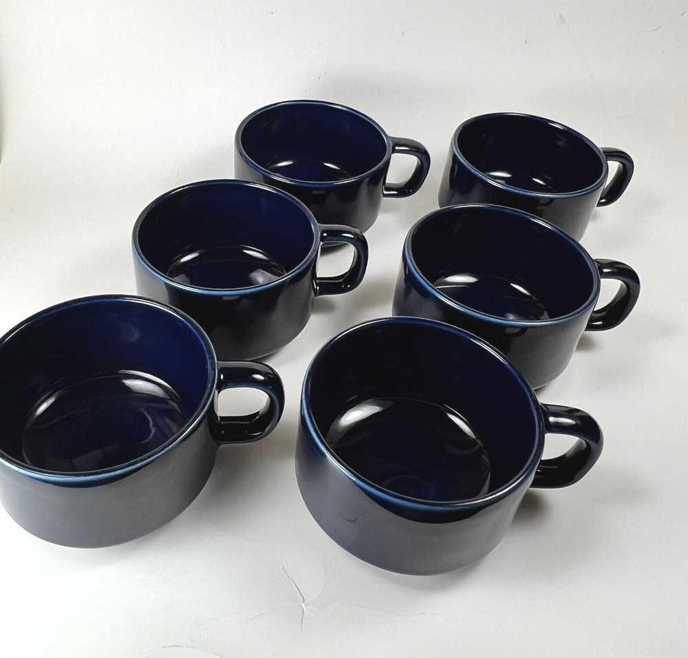 Vintage Pfaltzgraff Cups Mugs Bowls Cobalt Blue Ceramic 9 oz #100 Lot of 6