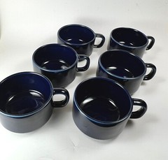Vintage Pfaltzgraff Cups Mugs Bowls Cobalt Blue Ceramic 9 oz #100 Lot of 6