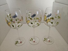 Hand Painted Ladybug Butterfly Wine Water Goblets (3)