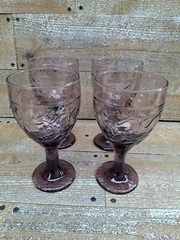 Libbey PURPLE AMETHYST Garden Vine WINE Goblet- Set of 4- Vintage Glassware USA