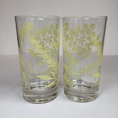 Vintage Federal Glass Spring Blossom Floral High Ball Tumblers Glasses Set Of 8