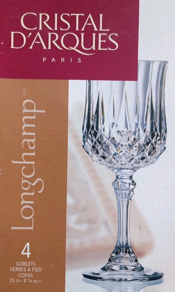 Set of 4 Cristal D’Arques Longchamp 7″ Goblet Wine Glasses 8.25oz Lead Crystal
