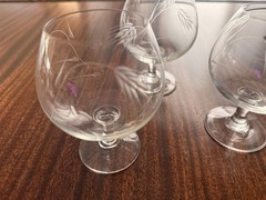 (3) Vintage Saski Crystal Wheat-Etched Brandy Snifters/Cognac Glasses Japan