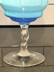 Art Deco Blue Opaline Murano Style Twisted Stem Glass Goblet MCM Hand Blown 8in