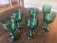 Vintage Emerald Green 7” Wine Goblets. Set of 6