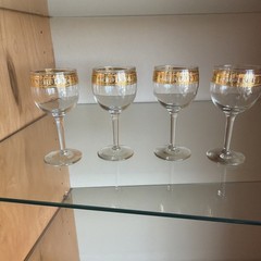Vintage MCM Culver Antigua 22K Gold Banded Wine Glass Set Of 4