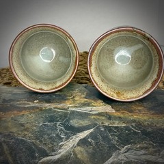 Vtg Stoneware Goblets Set of 2 Stemmed Cups 70s MCM Handmade Rustic Folk Core