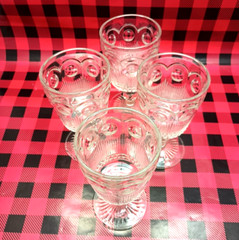 St. Genevieve Water Goblets by Bartlett Collins Bullseye Cane US Glass Set of 4