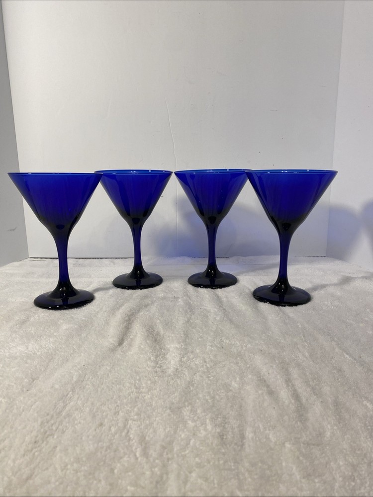 Set of 4 Libbey 6.5″ Dark Cobalt Blue Martini Glasses Wine Cocktail Party Goblet