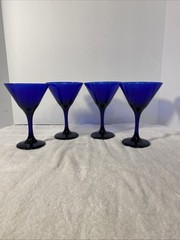 Set of 4 Libbey 6.5″ Dark Cobalt Blue Martini Glasses Wine Cocktail Party Goblet