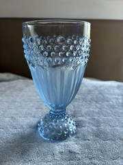 Gorham Crystal Emily’s Attic Blue Iced Tea Glasses All Purpose Hobnail-6” Tall