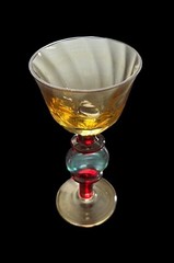Set Of 3 Vintage Amber Crystal Cordial Hand Decorated Art Glasses 4-7/8” Tall
