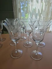 11 VTG Crystal Etched Wine Glasses Elegant Floral Design 2 Sizes