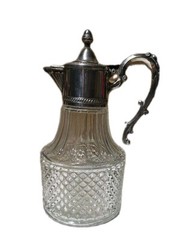 Vintage Leonard Italy Crystal Cut Glass Silver Plate 10in Tall Decanter