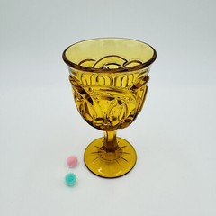 Rare Vtg Double Ring Amber by WRIGHT GLASS – Water Goblet Wine Glass 5” H 6oz