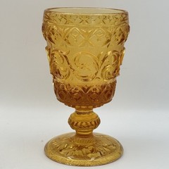 New Baroque By Horchow Amber Glass Goblets Wine Glasses Scrolls Set of 4