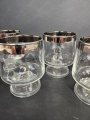 Vintage Silver‑Rim Etched Stemmed Drinking Glasses “S” Pattern Set of 5 (8 oz)
