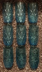 VINTAGE Anchor Hocking Madrid Drinking Glasses Tumblers Aqua Blue Quilted Set 9