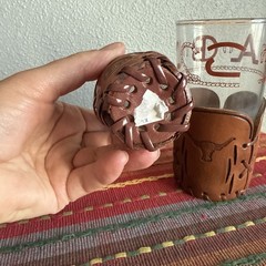 Libbey Bamco Vtg Tumbler Shot glass Set Glass Leather Holder Western Longhorn