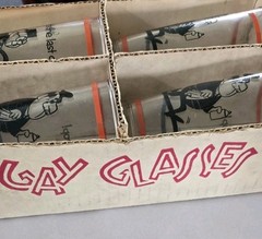Vtg Hazel Atlas 1960s Gas Station Attendant «Gay Glasses» Set 4 Orig Box