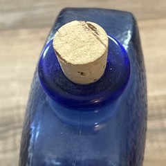 Cobalt Blue Pebbled Glass Bottle Decorative Flask With Cork Stopper 9 In