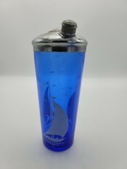 Hazel Atlas Cobalt Blue Ships Sail Boat Cocktail Shaker & 6 Glasses
