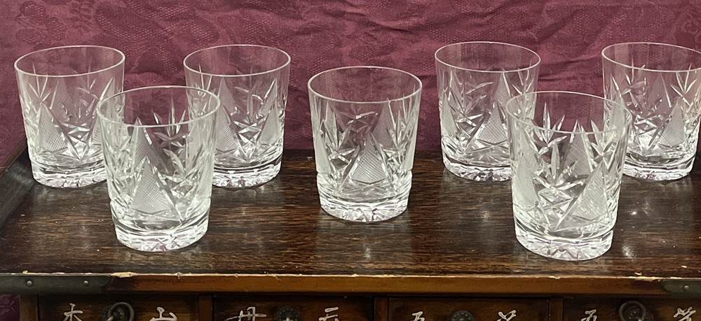 American Brilliant Period ABP Cut Glass Tumblers 3 7/8″Set Of 7
