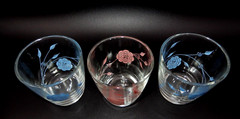 VINTAGE SET OF 3 PINK & BLUE HAZEL ATLAS 8 OZ. SOUR CREAM DRINKING GLASSES