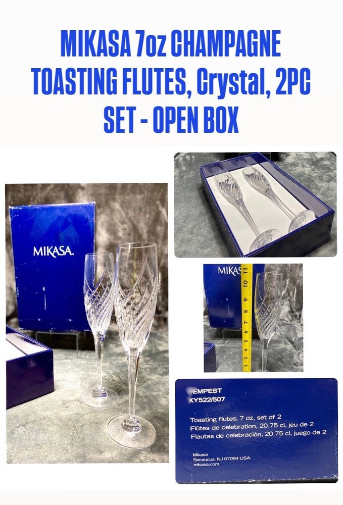 MIKASA 7oz CHAMPAGNE TOASTING FLUTES, Crystal, 2PC SET – OPEN BOX