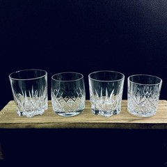 Vtg Crystal Double Old Fashioned Glasses Mismatched Heavy Set Of 4 Mixed