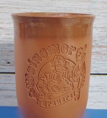 Woinemer Brauerei Brewery Red Clay German Pottery Cup W/Stamped Logo 0.31 German