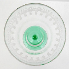 VINTAGE BRYCE OPTIC ETCHED URANIUM GREEN STEM 6-1/4″ WATER GOBLET WINE GLASS
