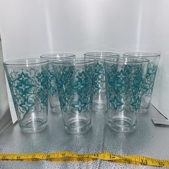 Vintage Libbey Atomic Floral Starbust Teal Tall Tumbler 16 oz set of 6