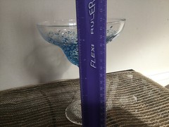 textured aqua splatter hand blown margarita glass Mexico? Pier one? 6.75»TX5.2
