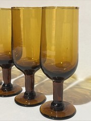 VTG Set of 6 Stemmed 3 oz Amber Glass Cordial Sherry Port Wine Liquor Glasses