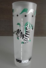 Vintage LIBBEY Frosted Circus Carousel Animal Tom Collins Glass 1950s MCM ZEBRA