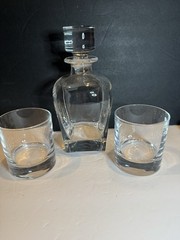 Lenox Crystal Whiskey Decanter & 2 Double Old Fashioned Glasses Bar Set