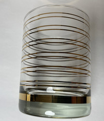 Shelton Ware On the Rocks Glasses Set of 4 Clear w/ Gold Stripe 80’s Vintage Bar