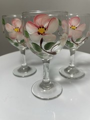 Franciscan Desert Rose Wine Glasses Set Of 3 Hand-Painted Floral Design