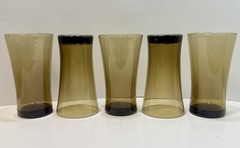 Vintage Set of 5 Anchor Hocking Linden Mocha Tawny Brown Glass Tumblers 16oz
