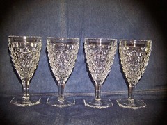 Fostoria American Sets of (4) 6 15/16″ Stemmed Goblet Hexagon Foot