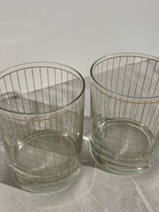 Culver Vintage Signed MCM 22k Gold Striped Low Ball Glasses USA Set Of 2